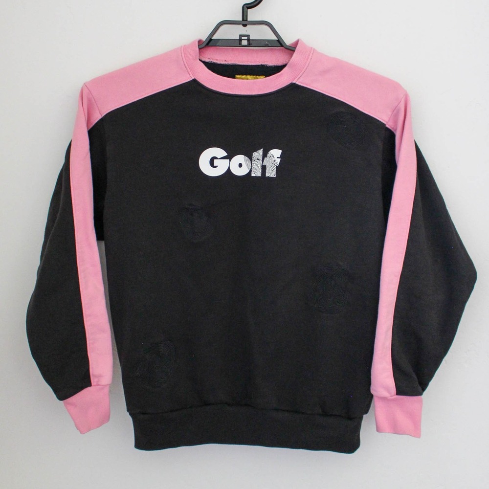 Golf Wang Sweatshirt Medium Black Pink Colorblock Fingerprint Logo Crewneck